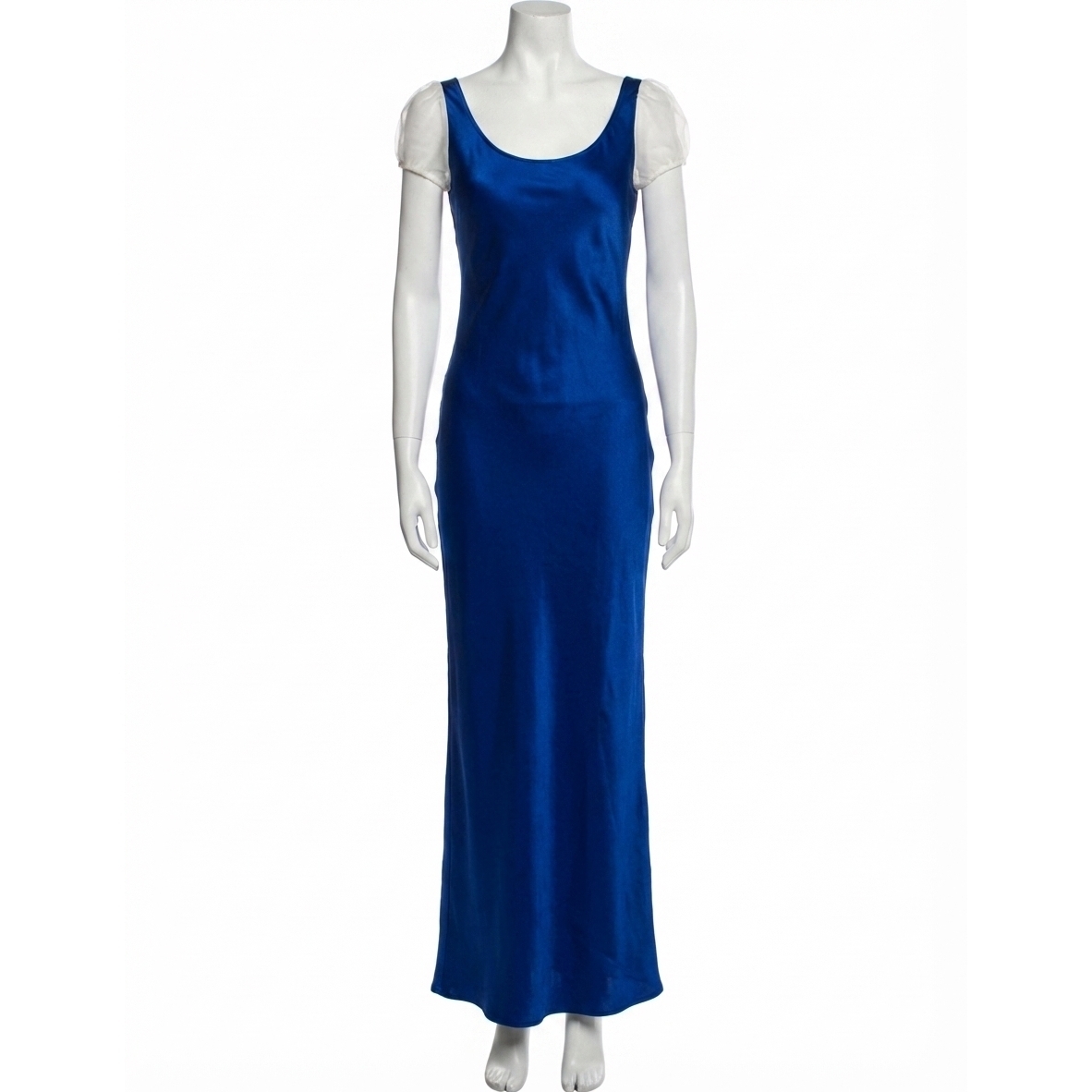 New Amanda Uprichard Senna Sheer Puff Sleeves Maxi Dress In Royal Blue